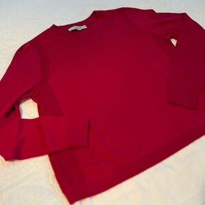 NWOT LOFT Mixed Media Ruffle Trim Sweater. Fushcia. Medium.